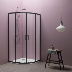 ECO QUAT TKP R90 TUŠ KABINA VISINE 185 PROVIDNO KALJENO STAKLO 5mm MAT CRNI DARK BLACK RAM – KOLPA SAN